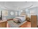 Main bedroom featuring trey ceiling, carpet, and a stylish decor at 6116 Wilkinsburg Rd, Raleigh, NC 27612