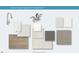 Selection of neutral-toned finishes from the Smart Series Sapphire Collection F, including faucets, flooring, and countertop samples at 10020 Secluded Garden Drive Rd # 188, Apex, NC 27523