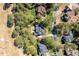 Aerial view of a neighborhood showcasing well-maintained lawns and mature trees, offering a serene residential setting at 1321 Colonial Club Rd, Wake Forest, NC 27587