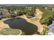 Overhead shot of a picturesque golf course community with a pond, beautiful homes and lush landscaping at 1321 Colonial Club Rd, Wake Forest, NC 27587