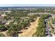 Community aerial view showing houses next to a beautiful golf course surrounded by mature trees and manicured lawns at 1321 Colonial Club Rd, Wake Forest, NC 27587
