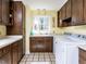 Functional laundry room with wooden cabinets, sink, and modern appliances at 3005 Woodgreen Dr, Raleigh, NC 27607