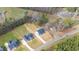 Aerial view of a residential area with new homes, lawns, and surrounding trees at 4017 Mebane Oaks Rd, Mebane, NC 27302