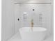 Modern bathroom with a freestanding tub and tiled walk-in shower at 4017 Mebane Oaks Rd, Mebane, NC 27302