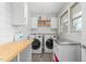 Well-lit laundry room equipped with modern washer and dryer, storage, and ample counter space at 928 Hanford Rd, Graham, NC 27253