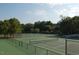 Community tennis courts with green surface, surrounded by trees and a fence at 101 Redfoot Run Rd, Chapel Hill, NC 27516