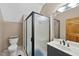 Cozy bathroom featuring a shower, toilet, and modern vanity at 104 Sierra Dr, Chapel Hill, NC 27514