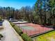 Community tennis courts and swimming pool surrounded by lush landscaping and tall trees at 220 Elizabeth St # F-2, Chapel Hill, NC 27514