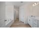 Primary bath featuring double sink vanity, soaking tub, glass enclosed shower, and luxury fixtures at 25 Carlton Ln, Franklinton, NC 27525