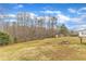Large backyard with a line of trees and small buildings on an expansive lawn at 250 Spring View Ln, Pittsboro, NC 27312
