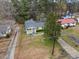 An aerial view captures a house with a classic design and mature trees surrounding the property at 304 22Nd St, Butner, NC 27509
