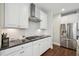 Modern kitchen featuring white cabinetry, stainless steel appliances, and dark countertops at 3929 Glenlake Garden Dr, Raleigh, NC 27612