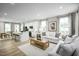 Open concept living space with island seating, modern kitchen, and living room with lots of natural light at 603 Silverado Sunset Loop, Wendell, NC 27591