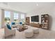 Bright living room with modern furniture, two white sofas, and large windows offering ample natural light at 605 Silverado Sunset Loop, Wendell, NC 27591