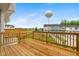 Wooden deck overlooking a well-maintained lawn and neighboring townhomes at 609 Silverado Sunset Loop, Wendell, NC 27591