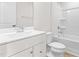 Bright bathroom featuring a vanity with a sink, a toilet, and a shower-tub combination at 611 Silverado Sunset Loop, Wendell, NC 27591