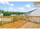 Wooden deck with wooden railing overlooks the neighborhood and surrounding nature at 611 Silverado Sunset Loop, Wendell, NC 27591