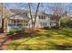 Charming backyard with a cozy porch area and mature trees creating a private oasis at 100 Dunedin Ct, Cary, NC 27511