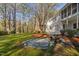 Sprawling backyard with lush lawn and stone patio at 100 Dunedin Ct, Cary, NC 27511