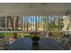Covered porch with wrought iron table set showcasing expansive golf course views at 100 Dunedin Ct, Cary, NC 27511