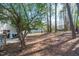 Expansive backyard with mature trees, green space, and a glimpse of the house at 1004 Plateau Ln, Raleigh, NC 27615