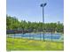 Well-maintained community tennis court surrounded by trees, perfect for active residents at 113 Kings Castle Dr, Apex, NC 27502