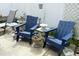 Outdoor patio seating featuring blue Adirondack chairs and a serene, enclosed backyard space at 1914 Tweed Ln, Burlington, NC 27215
