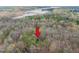 Aerial view of a home surrounded by trees, highlighting the property's location near a serene lake at 3001 Hunters Bluff Dr, Raleigh, NC 27606