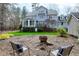 Spacious backyard featuring a fire pit and comfortable seating, perfect for outdoor gatherings and relaxation at 3424 Forest Oaks Dr, Chapel Hill, NC 27514