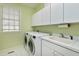Well-equipped laundry room with cabinets, utility sink and window at 3424 Forest Oaks Dr, Chapel Hill, NC 27514