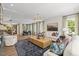 Bright living room with wood floors, a large coffee table, and an open floor plan at 4706 Cypress Tree Ln, Raleigh, NC 27612