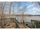 Wood deck with a lake view, furnished with seating, and providing a tranquil outdoor space at 4808 Clubview Ct, Fuquay Varina, NC 27526
