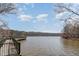 Scenic view of a tranquil lake from a dock, framed by trees and a clear blue sky at 4808 Clubview Ct, Fuquay Varina, NC 27526