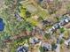 Residential aerial view showing the home's location near a park and horse pasture at 102 Stagville Ct, Cary, NC 27519