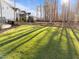 A sprawling green backyard with a partial view of the home behind a row of trees at 110 Black Swan Dr, Youngsville, NC 27596