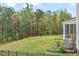 Spacious backyard with lush green lawn and tree-lined backdrop, perfect for outdoor activities and relaxation at 1131 Pate Farm Ln, Durham, NC 27703