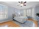 Cozy bedroom with hardwood floors, plush rug, bay windows and plantation shutters at 1188 The Preserve Trl, Chapel Hill, NC 27517