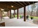 Covered patio with elegant brick columns and comfortable seating, providing a shaded spot to relax and enjoy the backyard view at 1188 The Preserve Trl, Chapel Hill, NC 27517