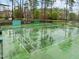 A community tennis court with pristine green surface, net and fencing surrounded by lush landscaping at 1188 The Preserve Trl, Chapel Hill, NC 27517