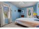 Bright bedroom with two windows, blue walls, and a ceiling fan at 1796 Steel Bridge Rd, Sanford, NC 27330