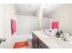 Well-lit bathroom featuring a double sink vanity and a shower with curtain at 2177 Campbell, Burlington, NC 27215