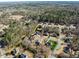 A wide aerial perspective of neighborhood homes surrounded by natural woods, offering a private and scenic living at 3 Alumwood Pl, Durham, NC 27705