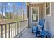 Cozy front porch with a relaxing blue rocking chair and beautiful outdoor views at 4721 Cypress Ford Dr, Fuquay Varina, NC 27526