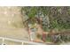 Aerial view of a secluded property surrounded by trees and greenery; red outline indicates the property line at 7155 Old Fairground Rd, Benson, NC 27504