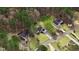 Aerial shot of homes in a wooded area, showcasing the landscape and the surrounding environment at 129 Bennett Pl, Clayton, NC 27527