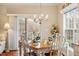 Cozy dining area with a wooden table set for four, brightened by natural light from a large window at 2524 Forest Shadows Ln, Raleigh, NC 27614