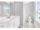 Bathroom with a white vanity, a toilet and a shower-bathtub at 3574 Johnson Grant Dr, New Hill, NC 27562