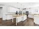 Modern kitchen with a large island, stainless steel appliances, granite countertops and white cabinets at 3574 Johnson Grant Dr, New Hill, NC 27562