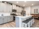 Modern kitchen with white cabinets, stainless steel appliances, large island with breakfast bar, and hardwood floors at 4000 Passenger Pl, Durham, NC 27703