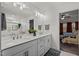 A Primary bathroom features dual sinks and view to the bedroom at 505 Marion Hills Way, Knightdale, NC 27545